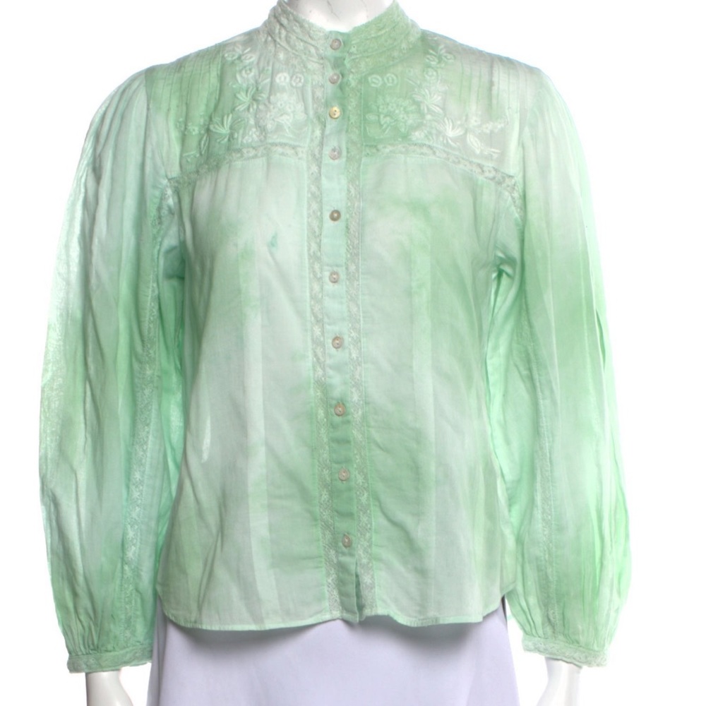 Loveshackfancy Green Tie-Dye Blouse - image 1